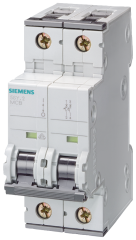 Siemens-5SY5206-7-6A; 2 FAZLI; DC ANAHTARLI OTOMATİK SİGORTA; 10kA; C TİPİ; YAVAŞ KARAKTERLİ