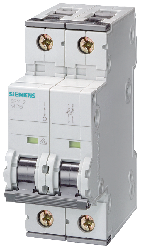 Siemens-5SY5220-7-20A; 2 FAZLI; DC ANAHTARLI OTOMATİK SİGORTA; 10kA; C TİPİ; YAVAŞ KARAKTERLİ