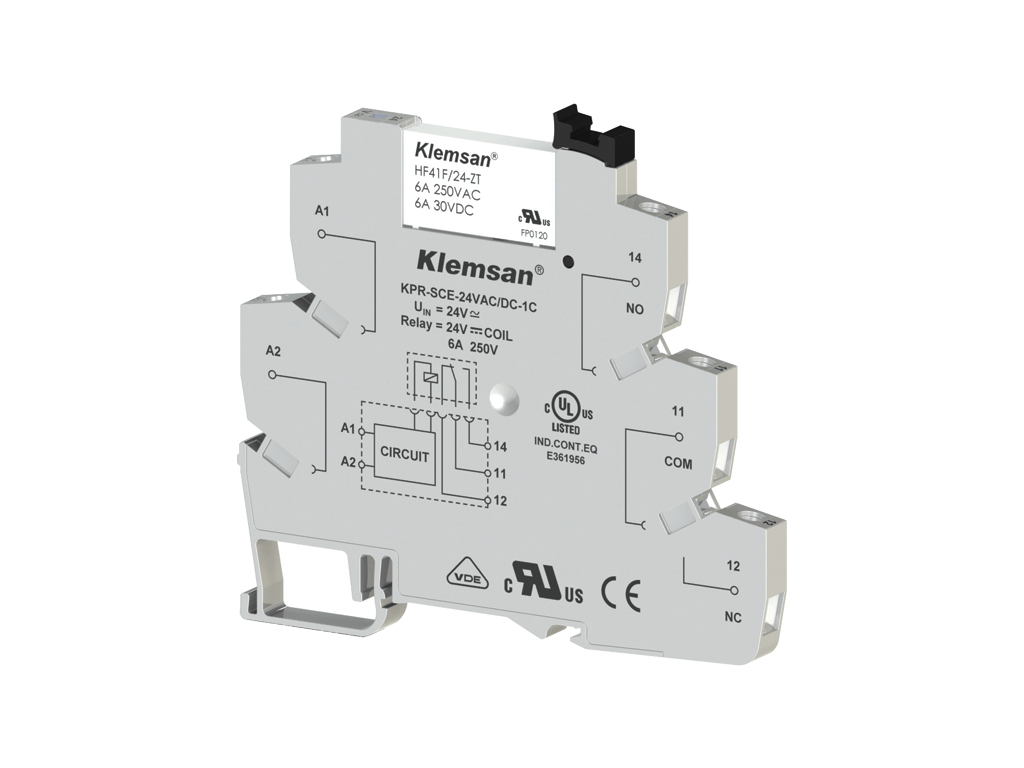 Klemsan KPR-SCE-24V AC/DC-1C Tek Kutup Interface Röle Seti 6,2mm+Led gösterge-6 Amper 24VAC/DC - (270810)