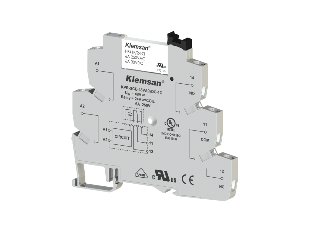 Klemsan KPR-SCE-48V AC/DC-1C Tek Kutup Interface Röle Seti 6,2mm+Led gösterge-6 Amper 48VAC/DC - (270820)