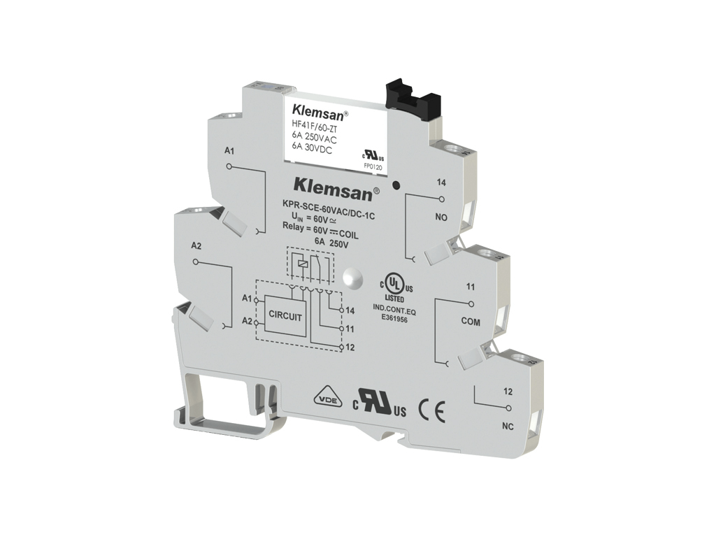 Klemsan KPR-SCE-60V AC/DC-1C Tek Kutup Interface Röle Seti 6,2mm+Led gösterge-6 Amper 60VAC/DC - (270830)