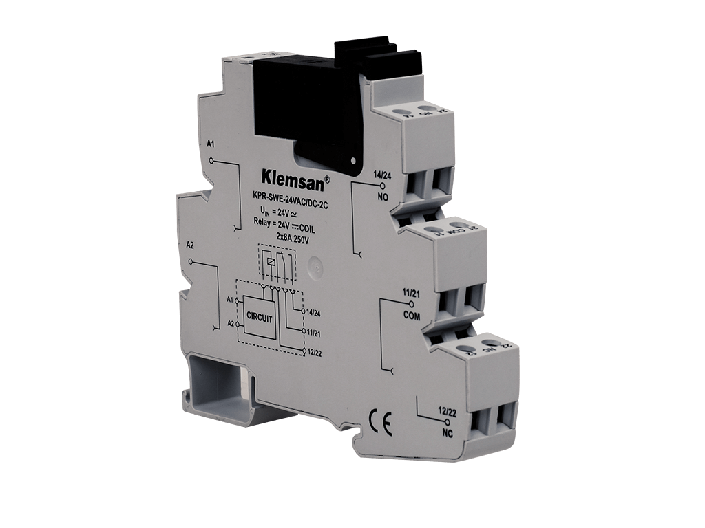 Klemsan KPR-SWE-24VDC-2C Çift Kutup Interface Röle Seti 14 mm+Led gösterge-2x8 Amper 24VDC - (270544)