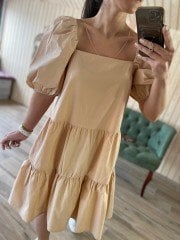 Poplin nude elbise