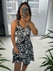 Mc 5883 Strappy Black and White Transitional Dress