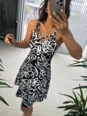 Mc 5883 Strappy Black and White Transitional Dress