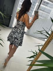 Mc 5883 Strappy Black and White Transitional Dress