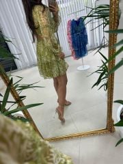 My 3256 Yağ Yeşili Tasarım Şifon Elbise