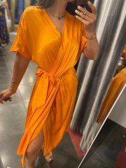 Pamuk saten elbise turuncu