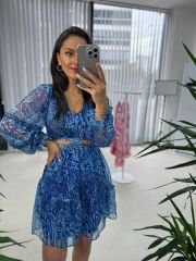 My 3256 Mavi Tasarım Şifon Elbise