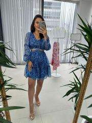 My 3256 Mavi Tasarım Şifon Elbise