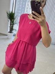 Bluz Detaylı pembe şifon elbise