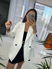 Foo New Beyaz Keten Blazer Ceket