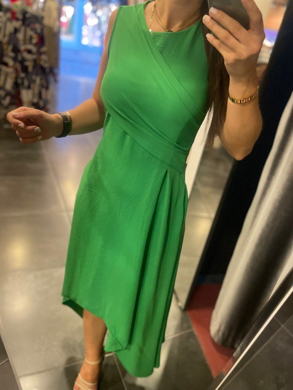 yeşil drapeli aerobin elbise
