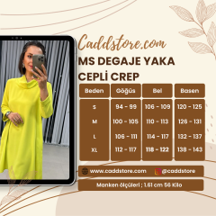 Ms Degaje Yaka Crep Neon Sarı Elbise