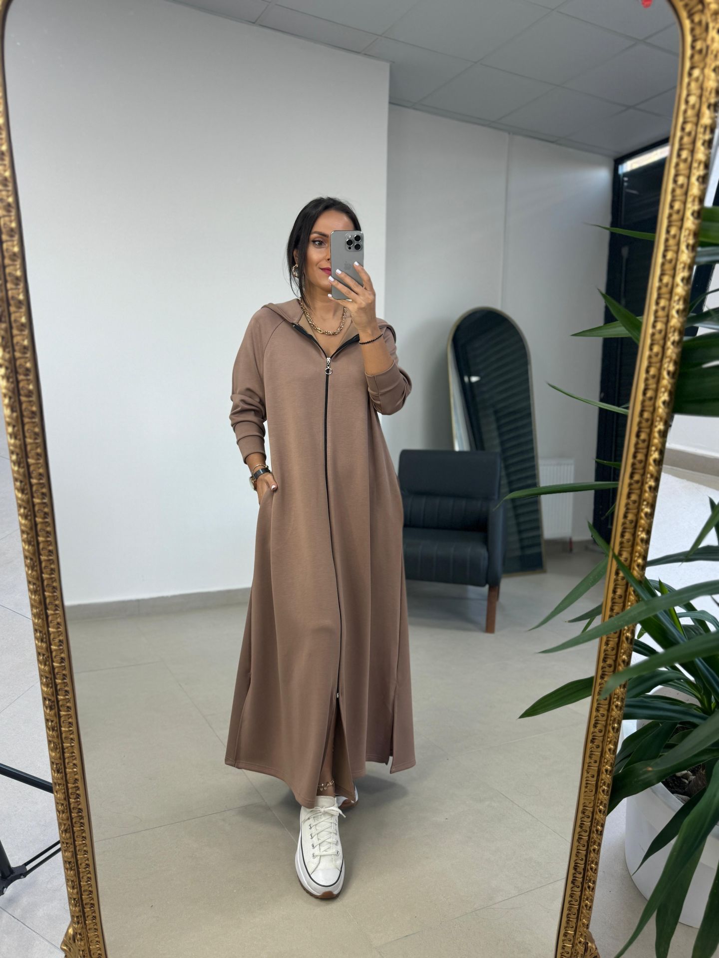 Dr 8237 Vizon Fermuarl Kapu onlu Modal Elbise Caddstore