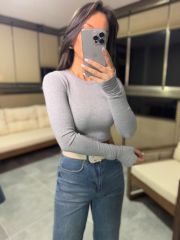 Kr 16049 Gri Melanj Parmak Geçmeli Kısa Body