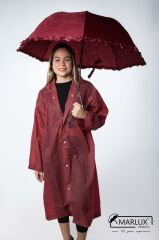 Bordo Tam Bombeli Gizli Çiçek Desenli Kadın Şemsiye M21mar246r002
