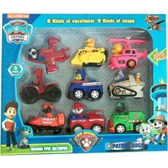 DZC KUZENLER AVM PAW PATROL 9 FİGÜRLÜ ARABALI PENÇE DEVRİYESİ GÖREV ARAÇALRI OYUNCAK SETİ
