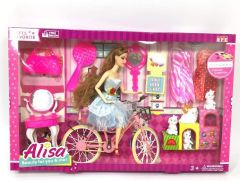 BİSİKLETLİ AKSESUARLI ALİSA BARBİE BEBEK OYUNCAK