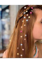 Kristal Taşlı Çiçek Figürlü Renkli Örgü Boncuğu Saç Aksesuarı 20 Li