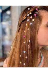 Kristal Taşlı Çiçek Figürlü Renkli Örgü Boncuğu Saç Aksesuarı 20 Li