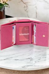 Kadın Fermuarlı Ve Çıtçıtlı Bozuk Para Bölmeli Şık Kırmızı Cüzdan Kartlık Aksesuar