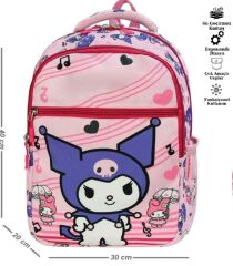 ilkokul Kuromi karakterli Kız Çocuk 2 Li Ortopedik Okul Çantası Seti (OKUL ÇANTASI + BESLENME) pembe