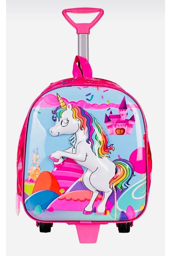 Anaokulu KREŞ Çocuk Valiz Sırt Çantası Çekçekli UNICORN PONY AT Kız