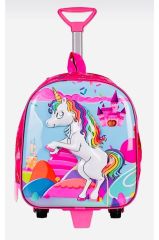 Anaokulu KREŞ Çocuk Valiz Sırt Çantası Çekçekli UNICORN PONY AT Kız