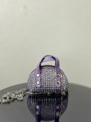 lila(açık) Süet Kumaş, Tek Bölmeli, Zincir Askılı,Fermuarlı, Taşlı, Mini El Ve Omuz Çantası 10 cm