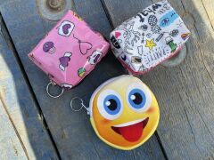 DZC KUZENLER AVM Pembe Emojili Kalp Desenli Kız Çocuk Cüzdan