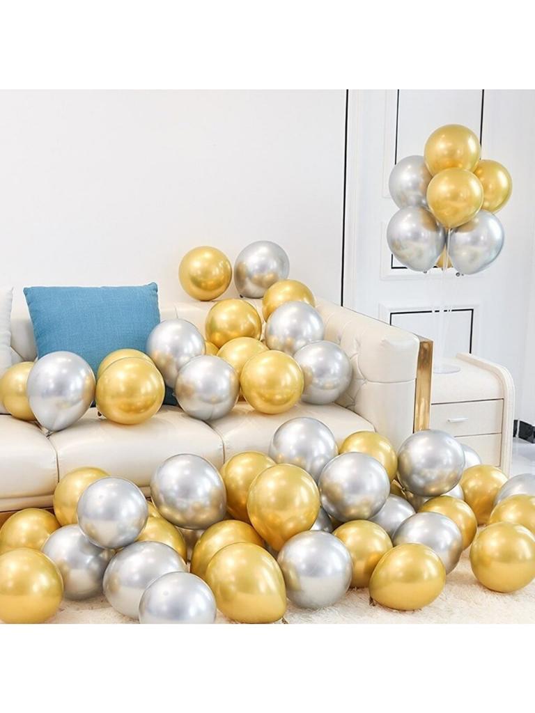 30 Adet Balon Metalik Renkler Beyaz - Gold - Gümüş 3 farklı renk