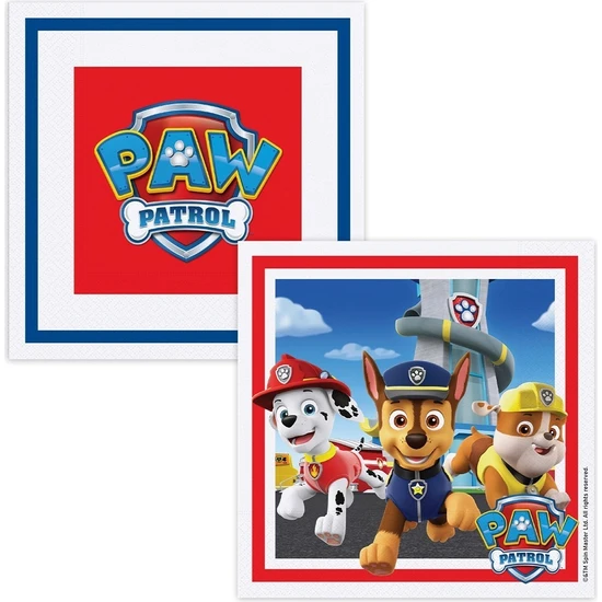 DZC KUZENLER AVM paw patrol, Kağıt Peçete 16 adet 33x33 cm PARTİ DOĞUM GÜNÜ MALZEMELERİ