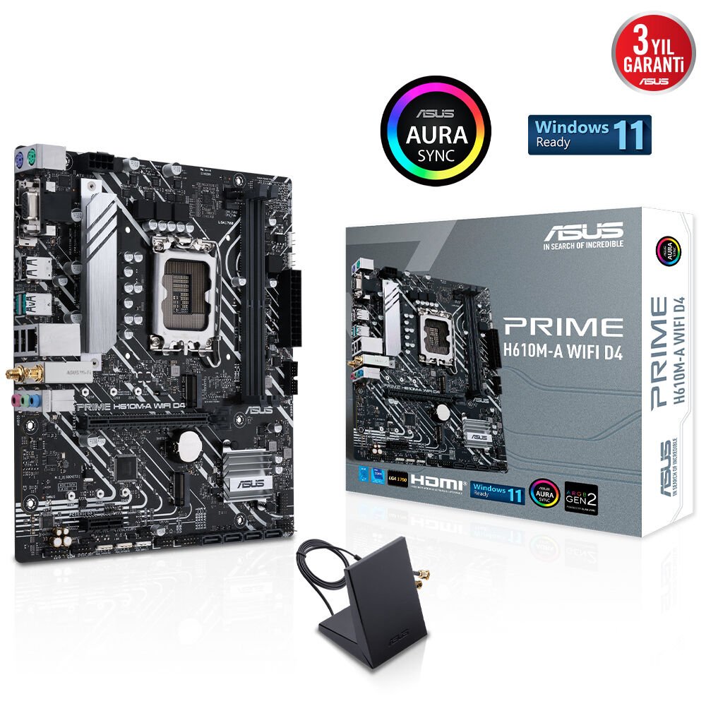 ASUS PRIME H610M-A WIFI D4 3200MHz DDR4 Soket 1700 M.2 HDMI DP D-Sub mATX Anakart