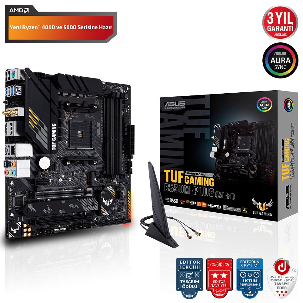 ASUS TUF GAMING B550M-PLUS (WI-FI) 4600MHz(OC) DDR4 Soket AM4 HDMI DP mATX Anakart