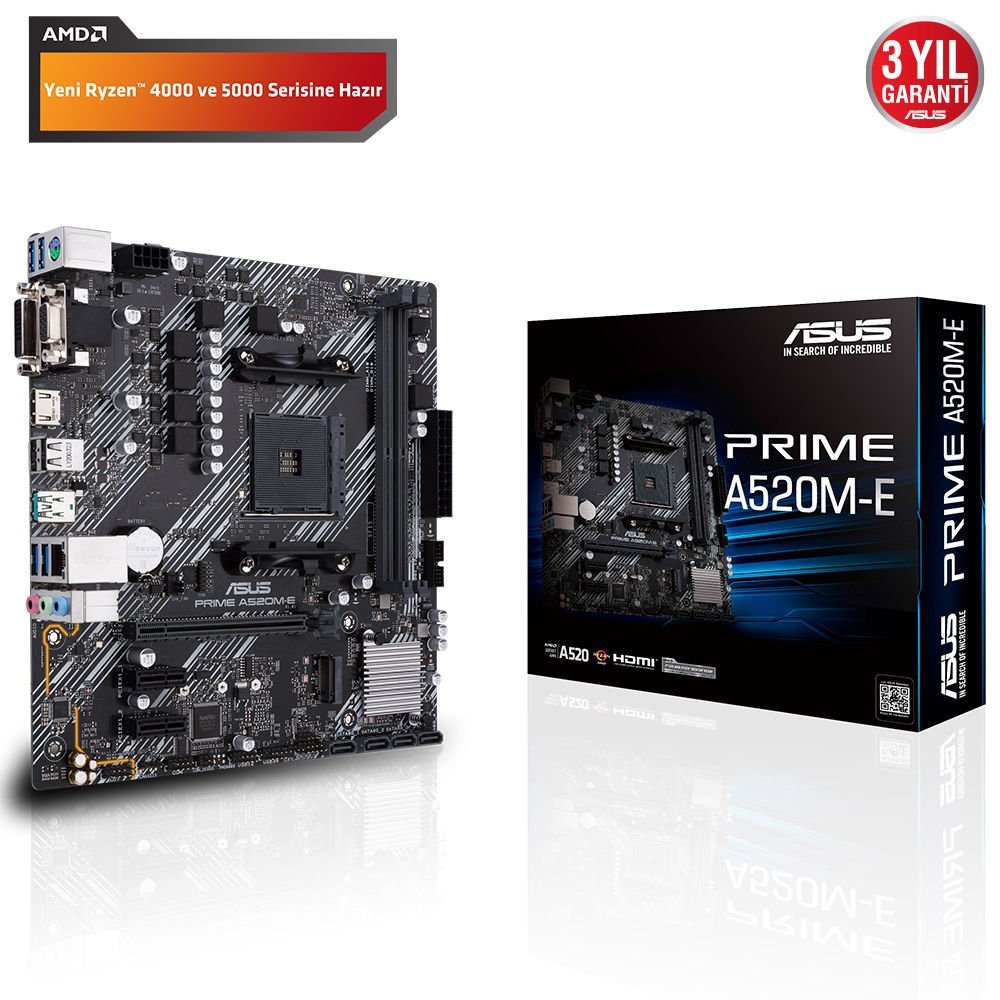 ASUS PRIME A520M-E 4600MHz(OC) DDR4 Soket AM4 M.2 HDMI DVI VGA mATX Anakart