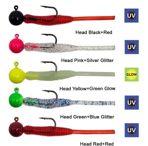 Kendo Hook Worm Jighead+Lrf Silikonu 2gr+4.5cm 5 Adet Head Pink+Silver Glitter
