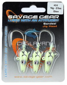 Savage gear Sandeel Jig Head 16g 3/0 - 3pcs Glow Artificial Bait