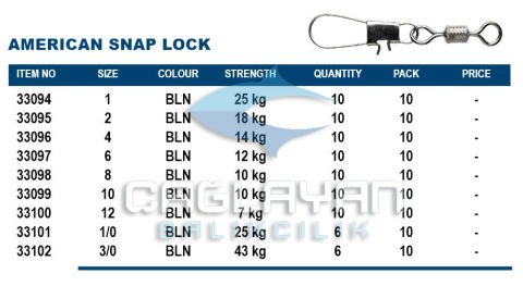 Okuma American Snap Lock Size 10 Adet 1/0 Numara 6 Adet