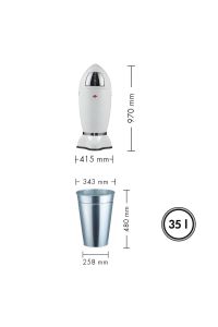 Yeni Gümüş-Spaceboy Çöp Kovası  35 Litre (415x970mm), Push İtmeli Kapak