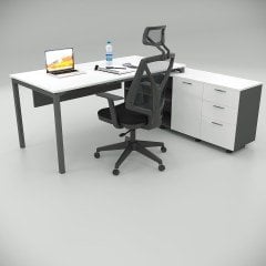 Akr Ofis Ear Çalışma Masası Beyaz (160cm Alt Etajerli)