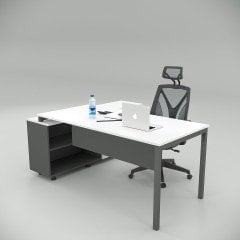 Akr Ofis Ear Çalışma Masası Beyaz (160cm Alt Etajerli)
