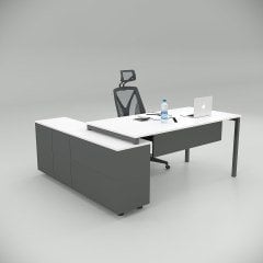Akr Ofis Ear Çalışma Masası Beyaz (160cm Alt Etajerli)