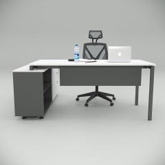 Akr Ofis Ear Çalışma Masası Beyaz (160cm Alt Etajerli)