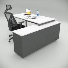 Akr Ofis Ear Çalışma Masası Beyaz (160cm Alt Etajerli)
