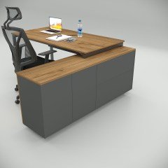 Akr Ofis Ear Çalışma Masası Ceviz (160cm Alt Etajerli)