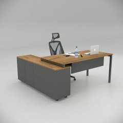 Akr Ofis Ear Çalışma Masası Ceviz (160cm Alt Etajerli)