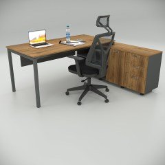 Akr Ofis Ear Çalışma Masası Ceviz (160cm Alt Etajerli)