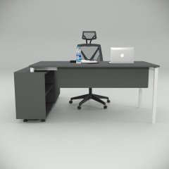 Akr Ofis Ear Çalışma Masası Antrasit (160cm Alt Etajerli)