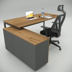 Akr Ofis Ear Çalışma Masası Ceviz (120cm Alt Etajerli)
